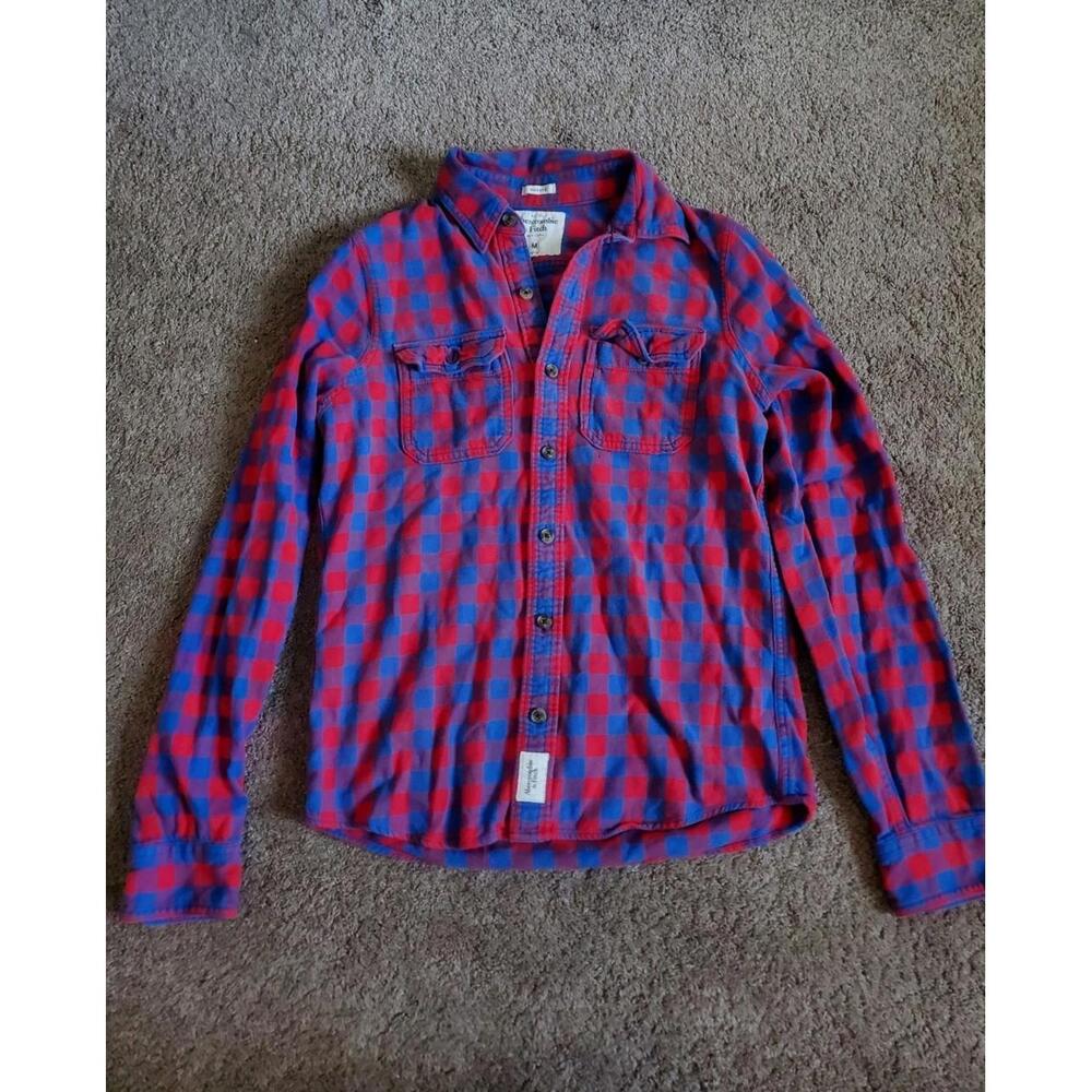 Abercrombie & Fitch Muscle Flannel Shirt Men's Sz M Red Plaid Button Preppy Y2k